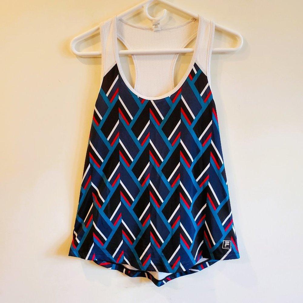 Women’s Fila Sport Athletic Tank Top Racerback Navy Blue Stripes Stretch Small